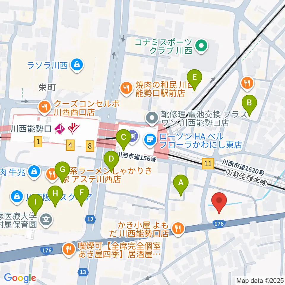 ハセガワ楽器 川西第1センター周辺のカフェ一覧地図