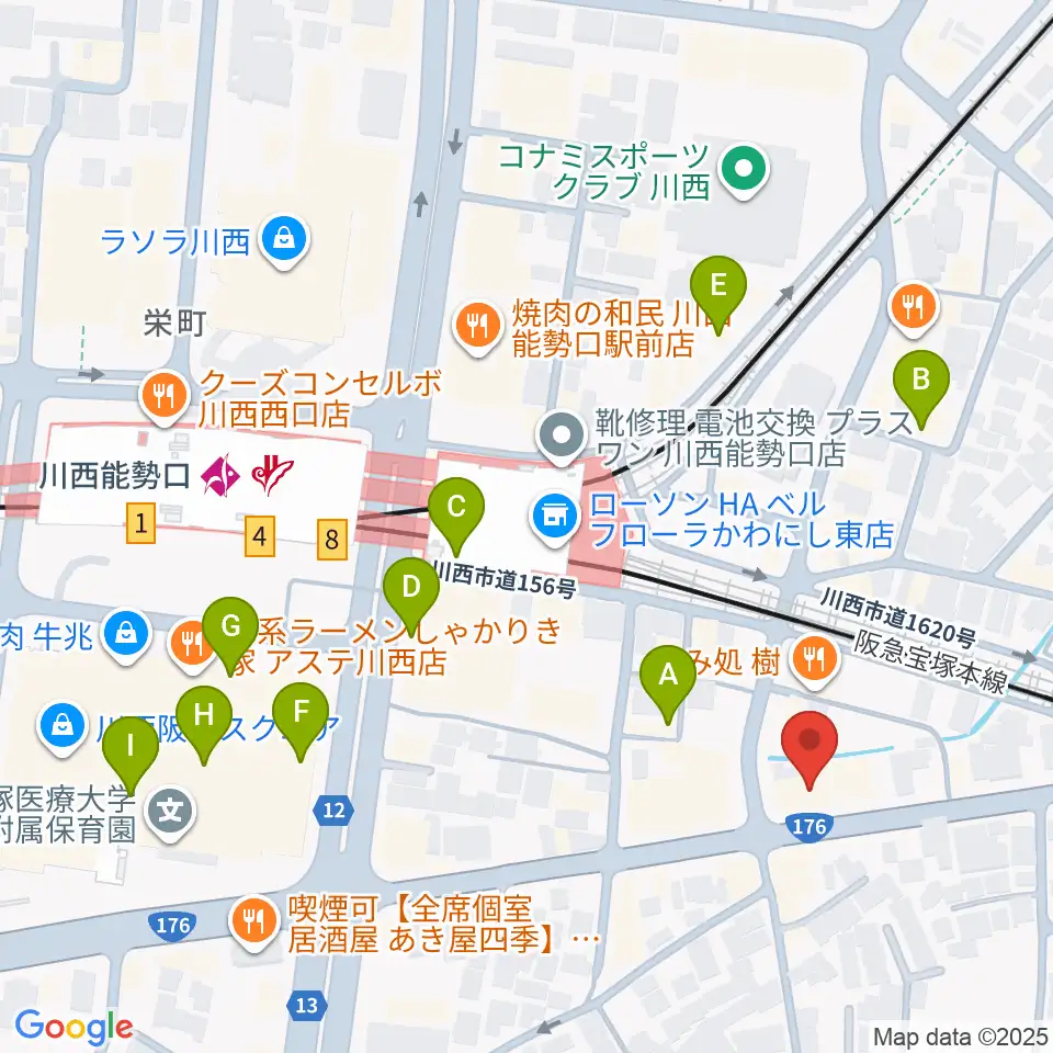 ハセガワ楽器 川西第1センター周辺のカフェ一覧地図
