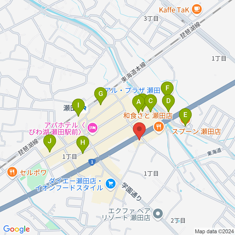 ロマン楽器 瀬田ショップ周辺のカフェ一覧地図