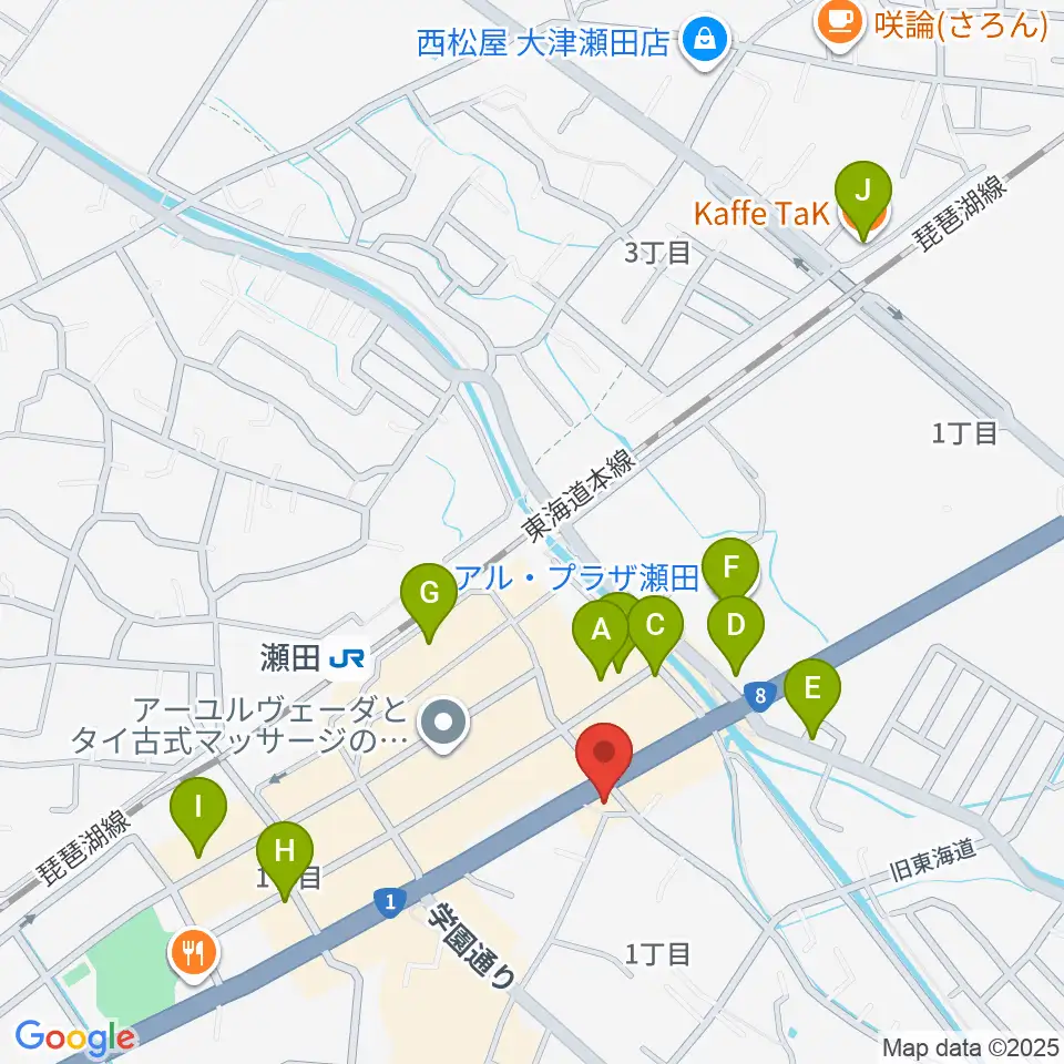 ロマン楽器 瀬田ショップ周辺のカフェ一覧地図
