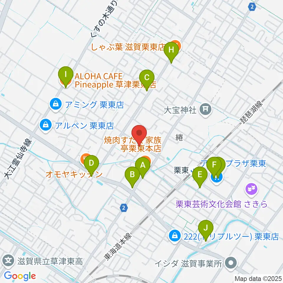 ロマン楽器 ユニスタイル栗東周辺のカフェ一覧地図
