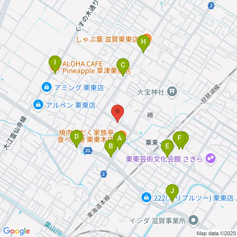 ロマン楽器 ユニスタイル栗東周辺のカフェ一覧地図
