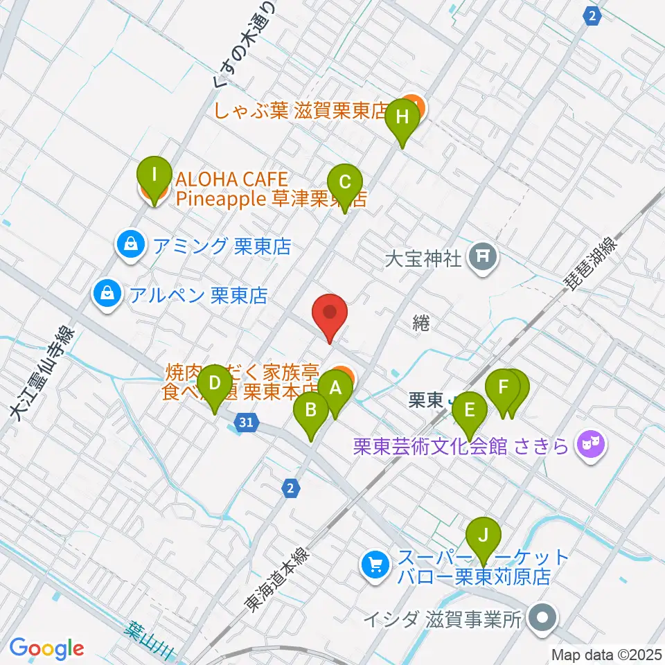 ロマン楽器 ユニスタイル栗東周辺のカフェ一覧地図