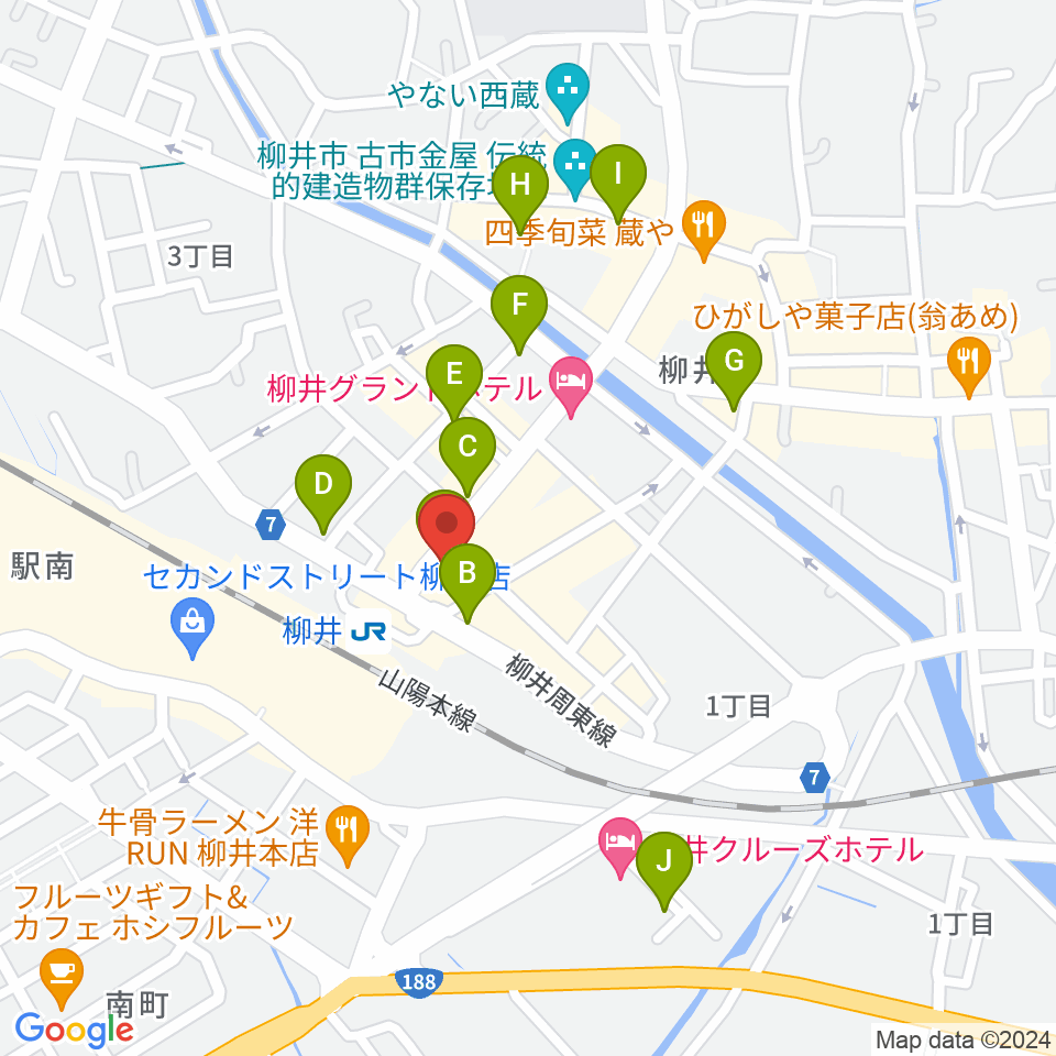ふちだ楽器店 柳井音楽センター周辺のカフェ一覧地図