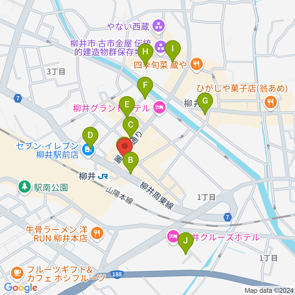 ふちだ楽器店 柳井音楽センター周辺のカフェ一覧地図