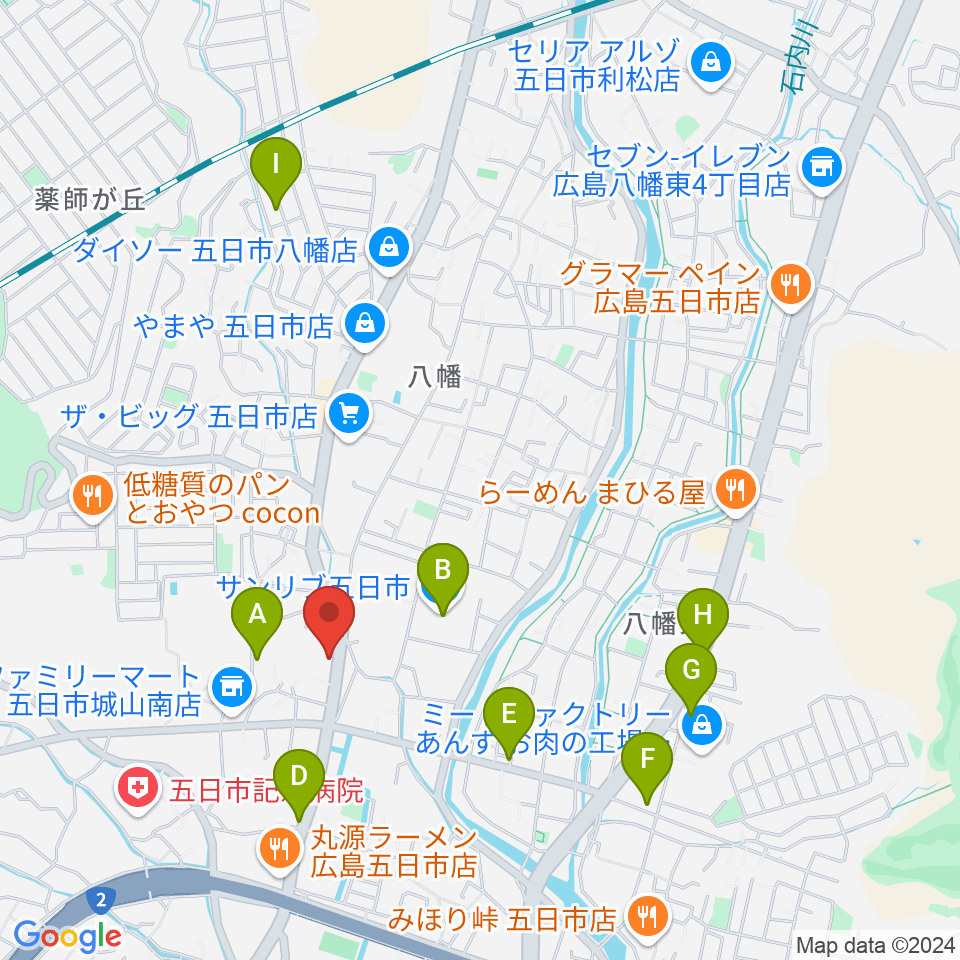 ふちだ楽器店 八幡センター周辺のカフェ一覧地図