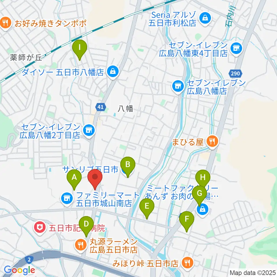 ふちだ楽器店 八幡センター周辺のカフェ一覧地図