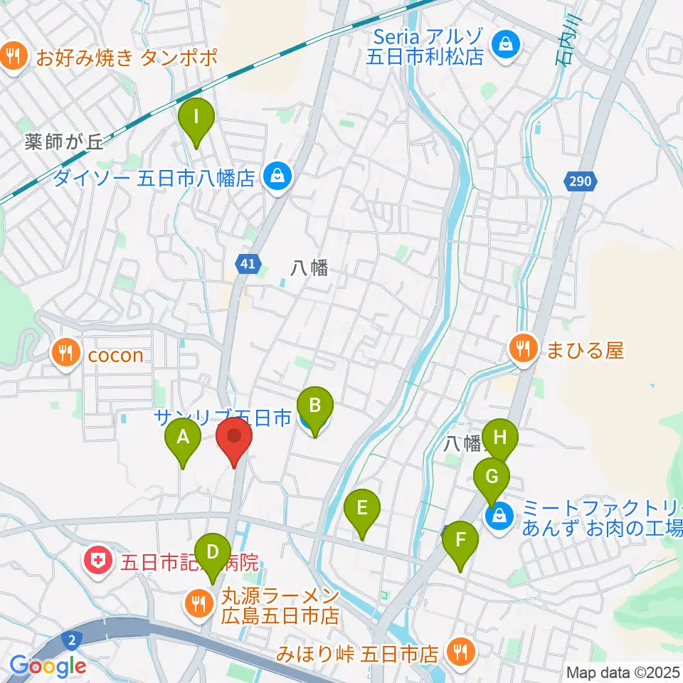 ふちだ楽器店 八幡センター周辺のカフェ一覧地図