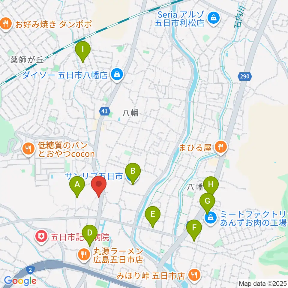 ふちだ楽器店 八幡センター周辺のカフェ一覧地図