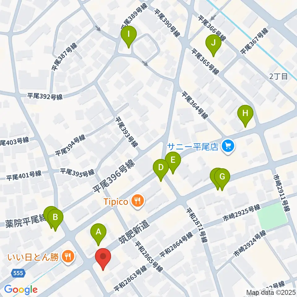 フカノ楽器店 平尾ピアノ教室周辺のカフェ一覧地図
