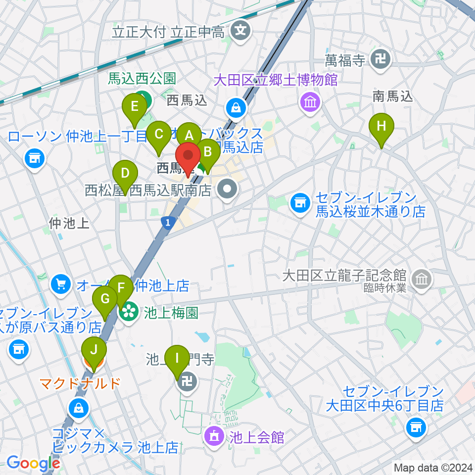 ライフコミュニティ西馬込 音楽スタジオ周辺のカフェ一覧地図