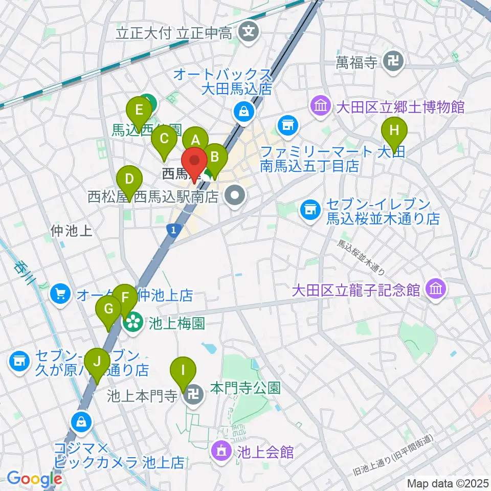 ライフコミュニティ西馬込 音楽スタジオ周辺のカフェ一覧地図