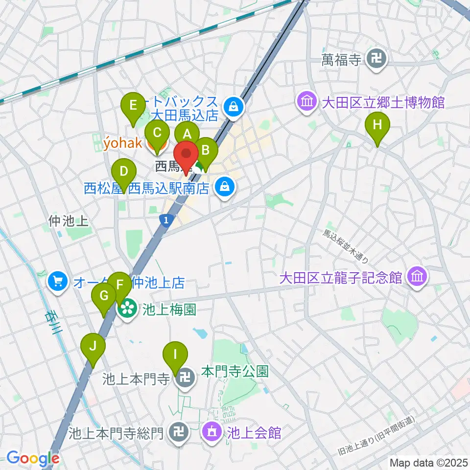 ライフコミュニティ西馬込 音楽スタジオ周辺のカフェ一覧地図