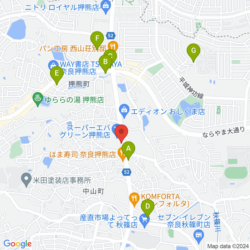 天理楽器 奈良店周辺のカフェ一覧地図