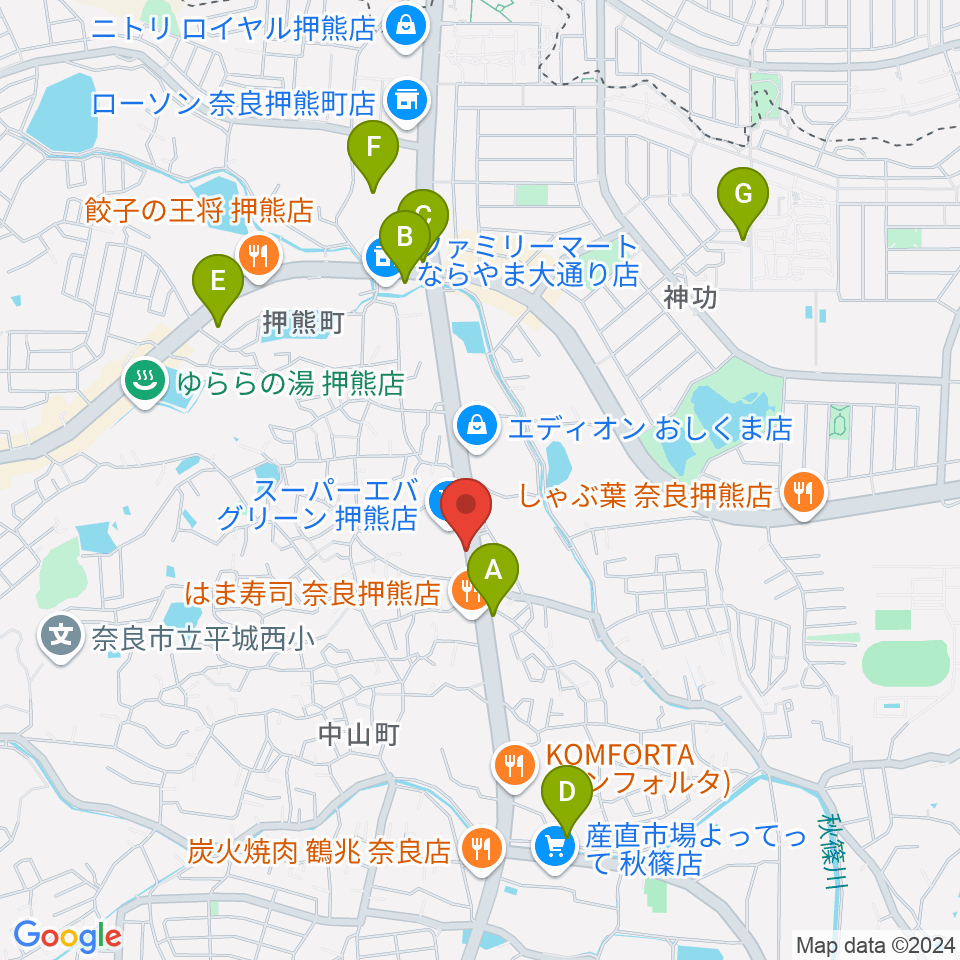 天理楽器 奈良店周辺のカフェ一覧地図