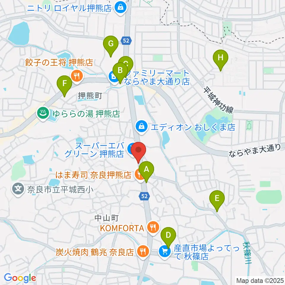 天理楽器 奈良店周辺のカフェ一覧地図