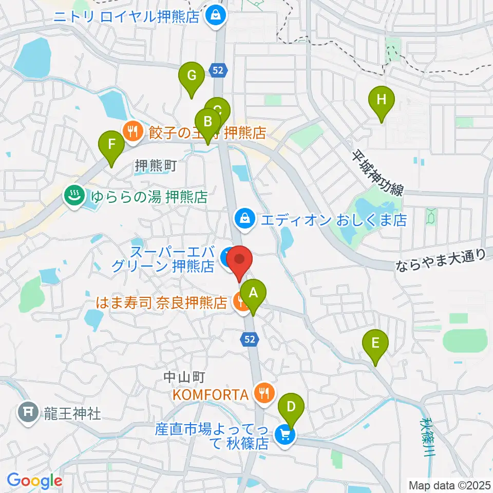 天理楽器 奈良店周辺のカフェ一覧地図