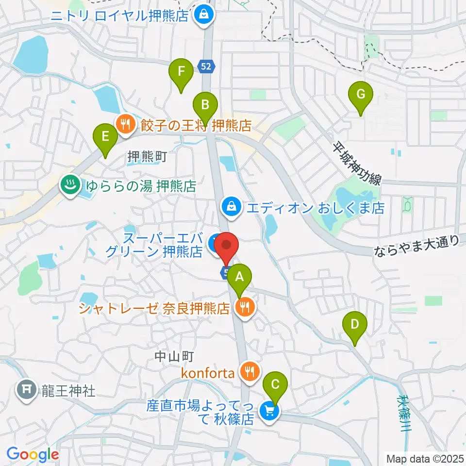 天理楽器 奈良店周辺のカフェ一覧地図