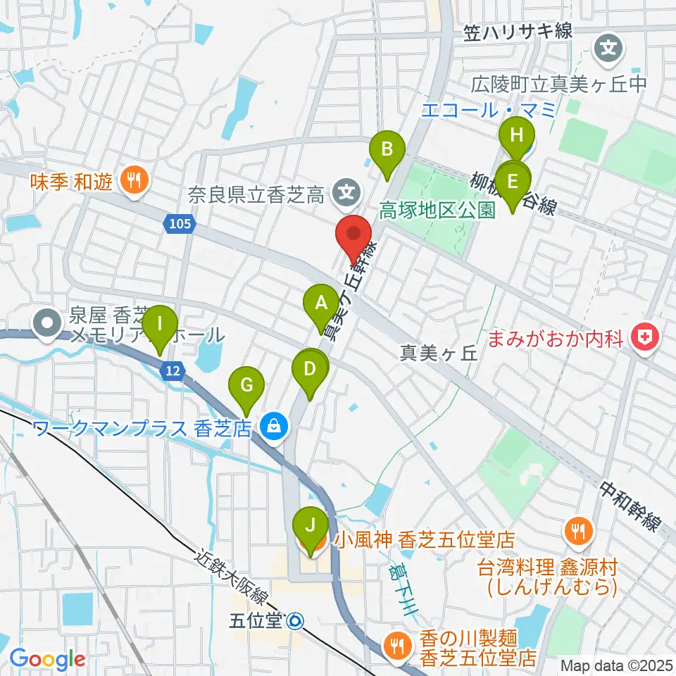 天理楽器 香芝店周辺のカフェ一覧地図