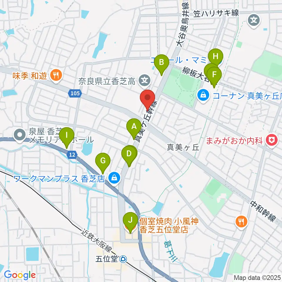 天理楽器 香芝店周辺のカフェ一覧地図