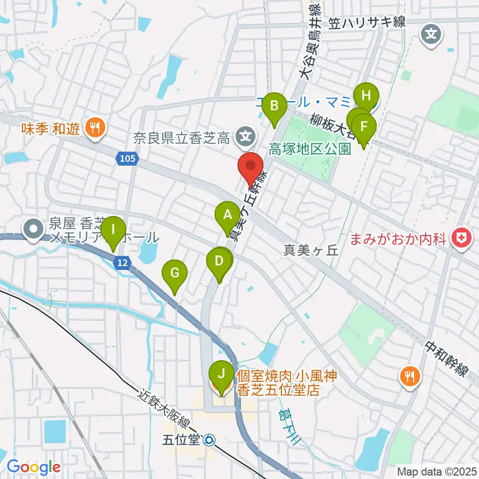 天理楽器 香芝店周辺のカフェ一覧地図