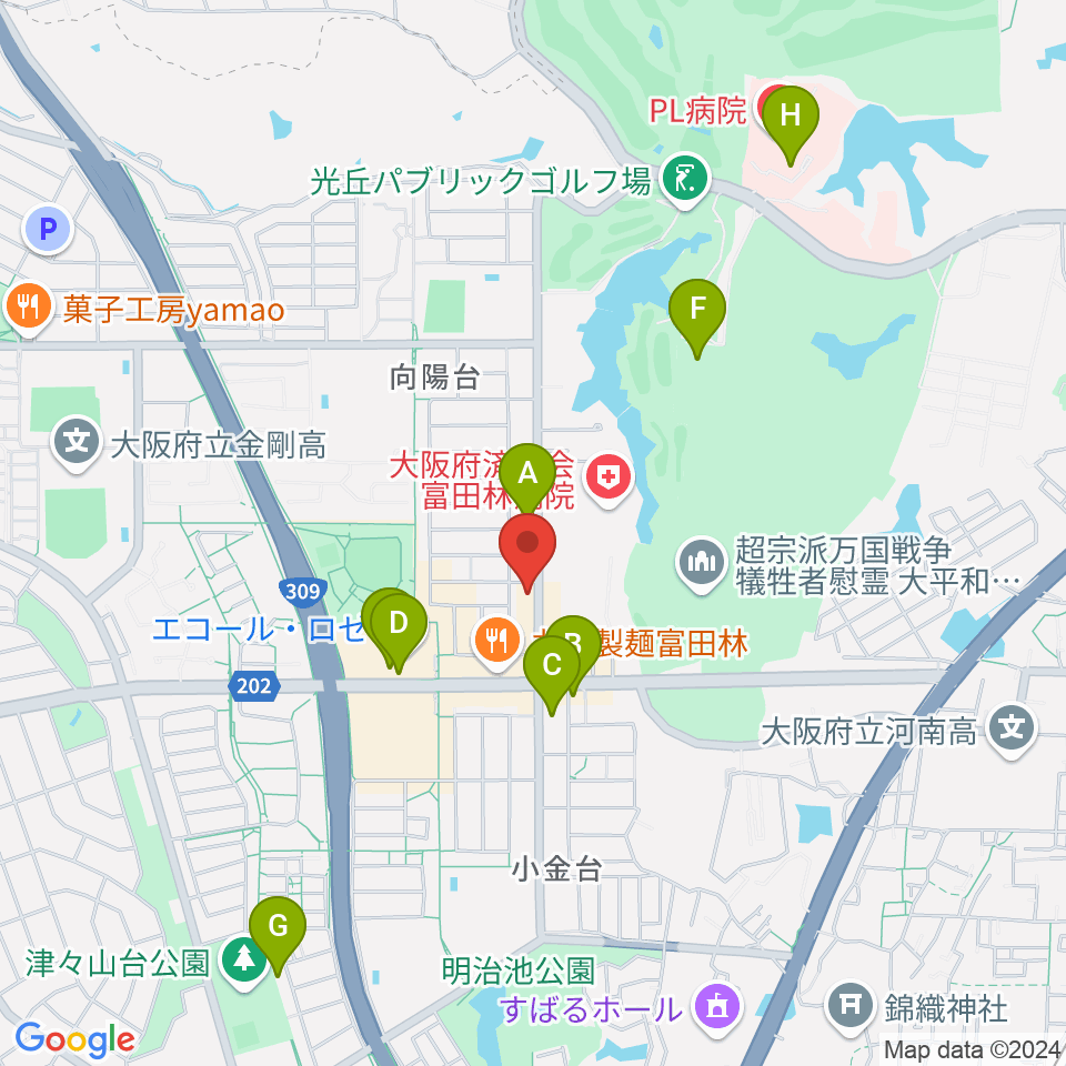 天理楽器 富田林店周辺のカフェ一覧地図