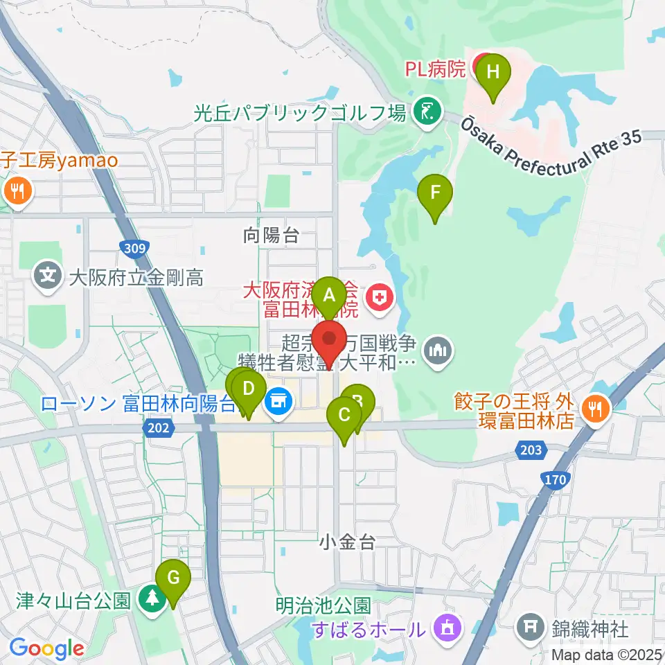 天理楽器 富田林店周辺のカフェ一覧地図