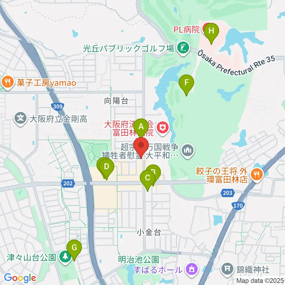 天理楽器 富田林店周辺のカフェ一覧地図