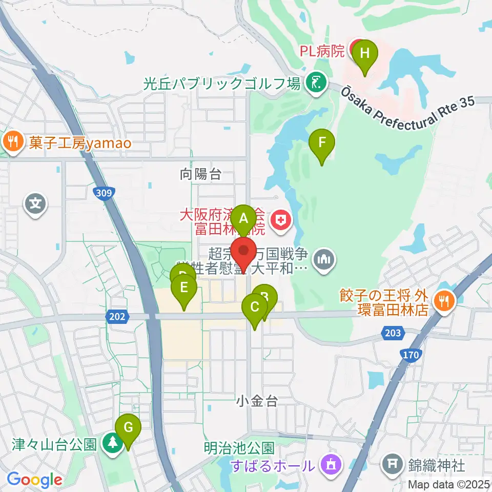 天理楽器 富田林店周辺のカフェ一覧地図