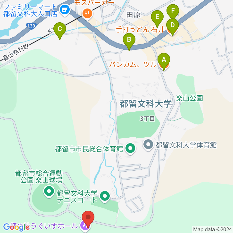 都の杜うぐいすホール周辺のカフェ一覧地図