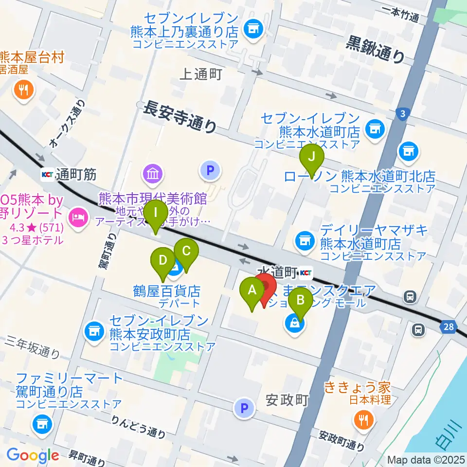 鶴屋ホール周辺のカフェ一覧地図