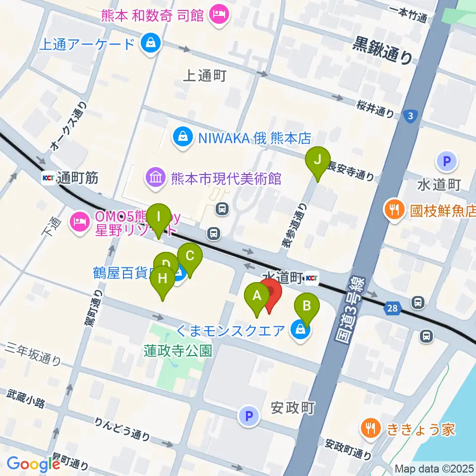 鶴屋ホール周辺のカフェ一覧地図