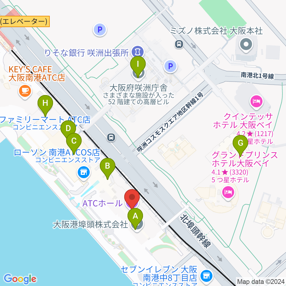 ATCホール周辺のカフェ一覧地図