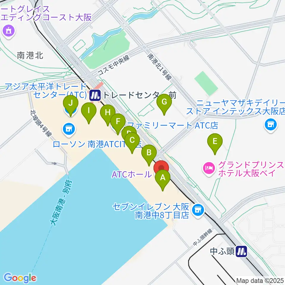 ATCホール周辺のカフェ一覧地図