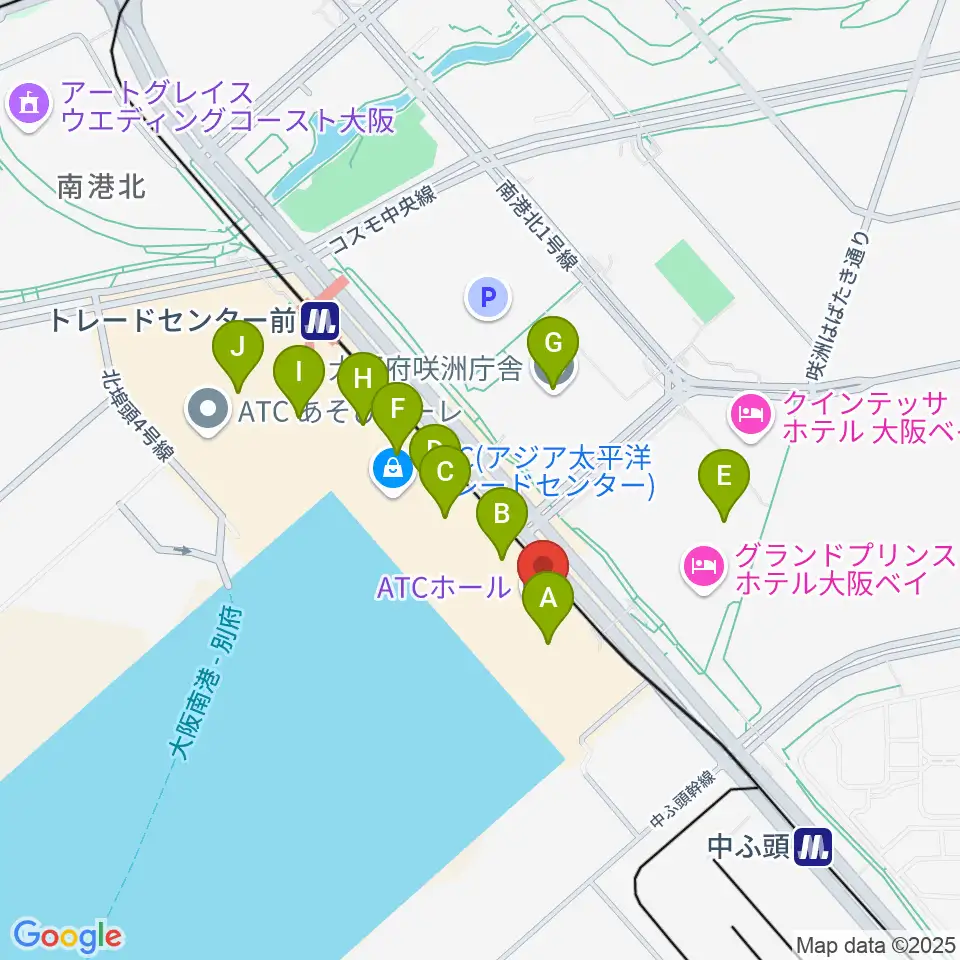 ATCホール周辺のカフェ一覧地図