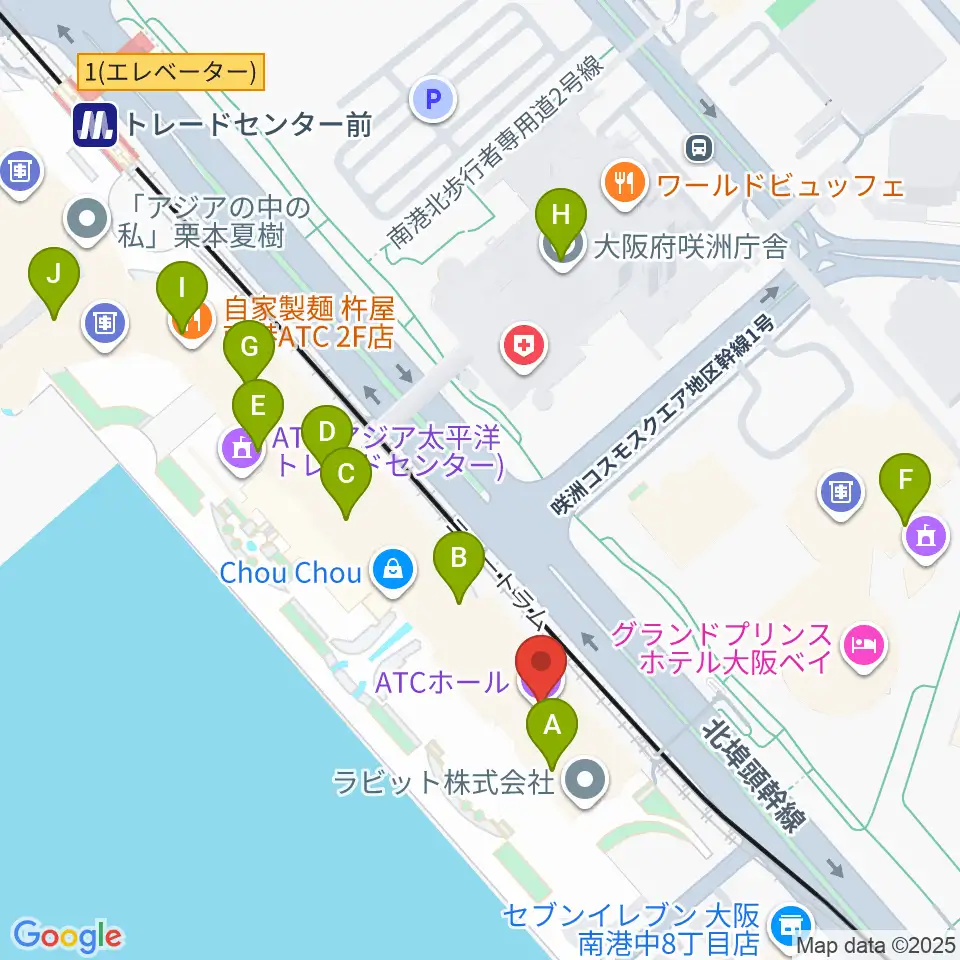 ATCホール周辺のカフェ一覧地図