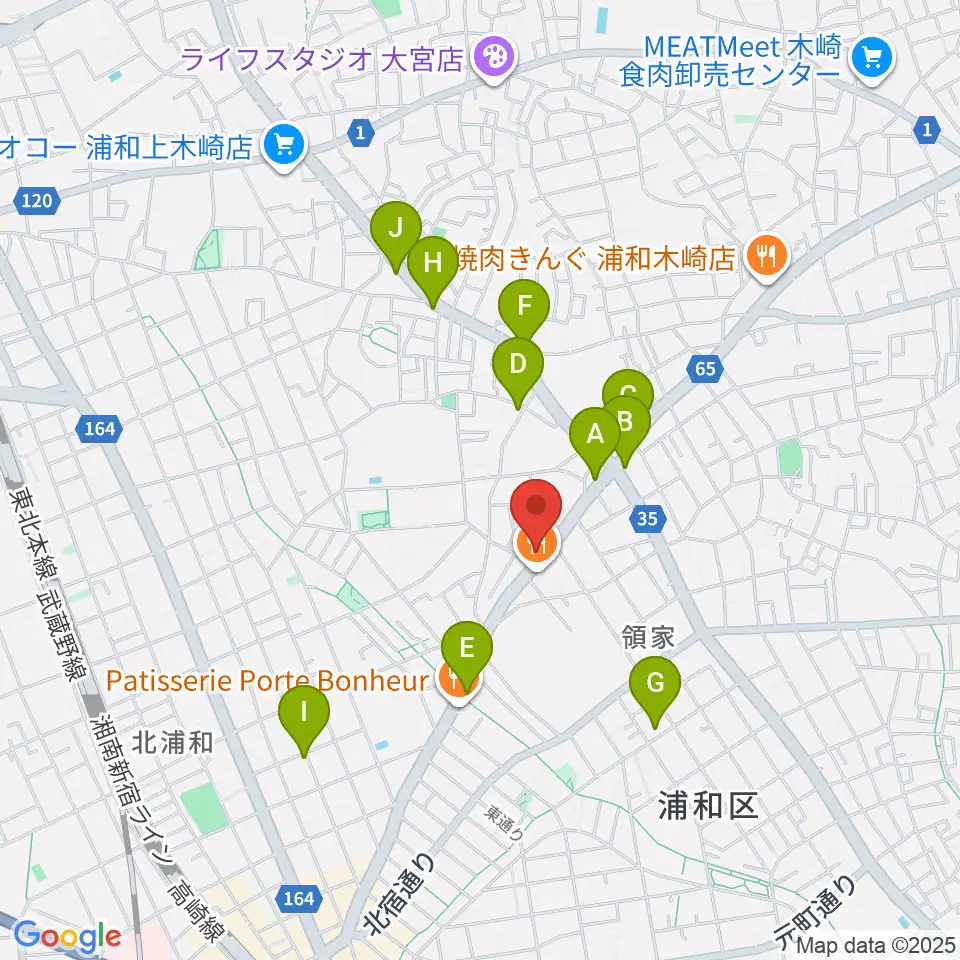 柏屋楽器 領家ミュージックセンター周辺のカフェ一覧地図