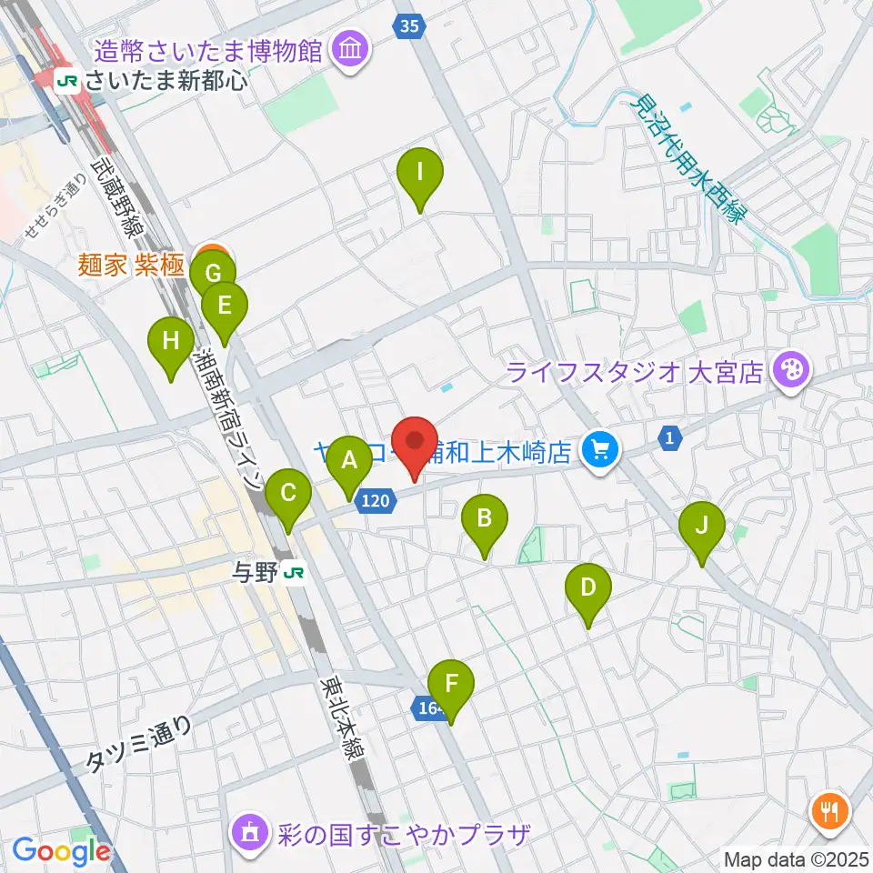 柏屋楽器 木崎ミュージックセンター周辺のカフェ一覧地図