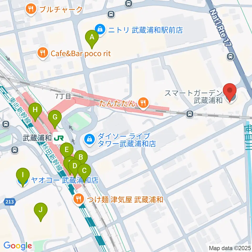 柏屋楽器 武蔵浦和ミュージックセンター周辺のカフェ一覧地図