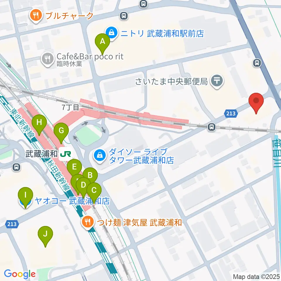 柏屋楽器 武蔵浦和ミュージックセンター周辺のカフェ一覧地図