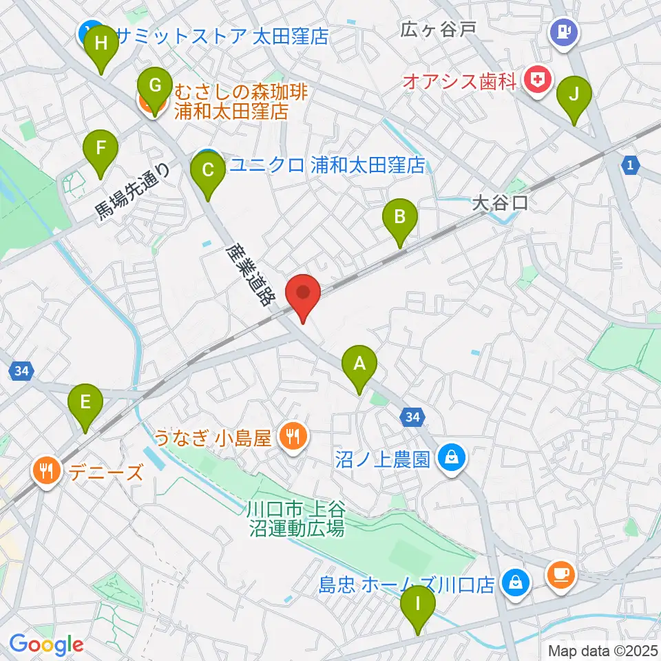 柏屋楽器 ミュージックサロン浦和南周辺のカフェ一覧地図
