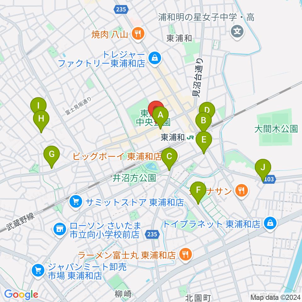 柏屋楽器 東浦和ミュージックセンター周辺のカフェ一覧地図