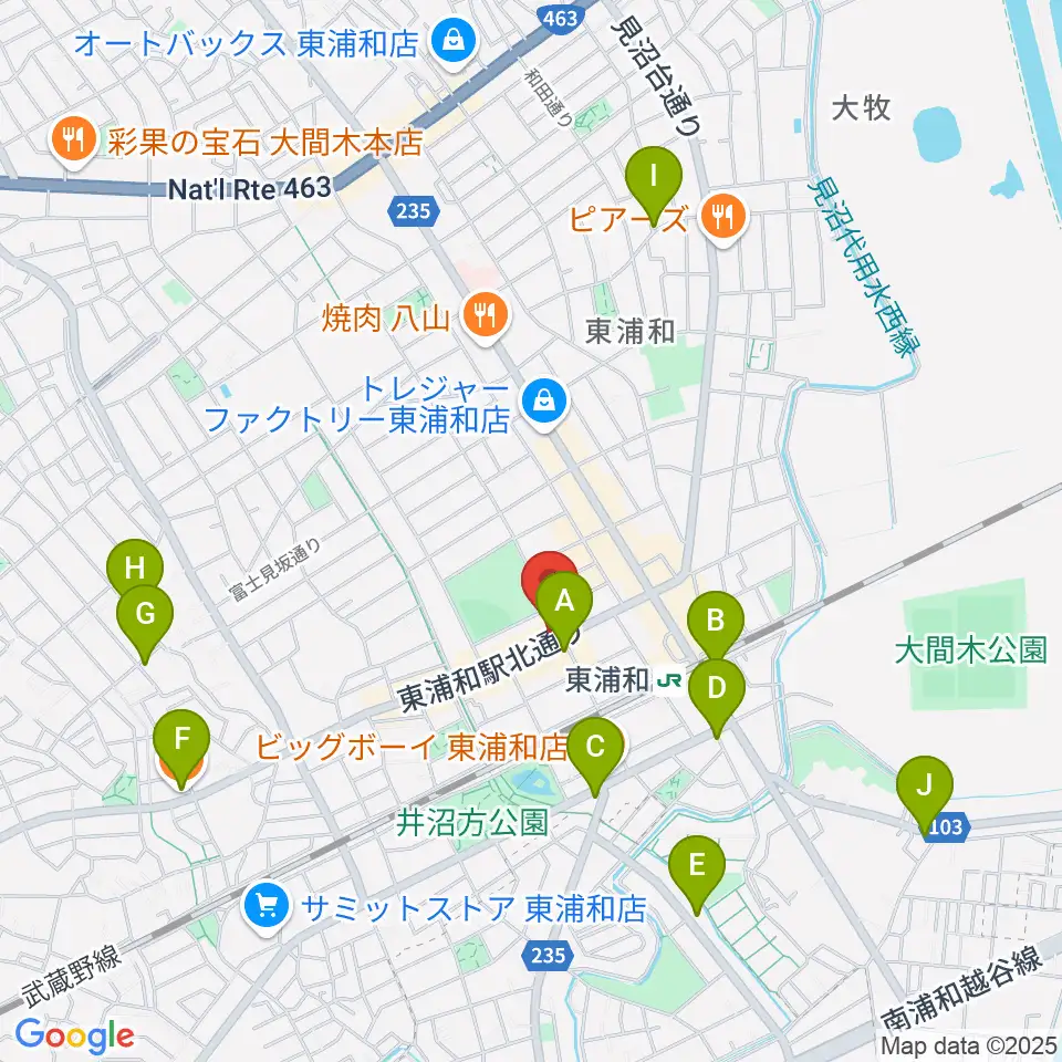 柏屋楽器 東浦和ミュージックセンター周辺のカフェ一覧地図