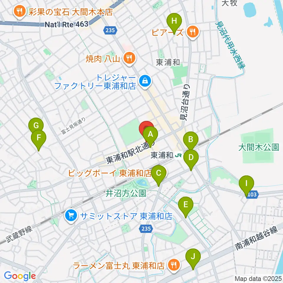 柏屋楽器 東浦和ミュージックセンター周辺のカフェ一覧地図