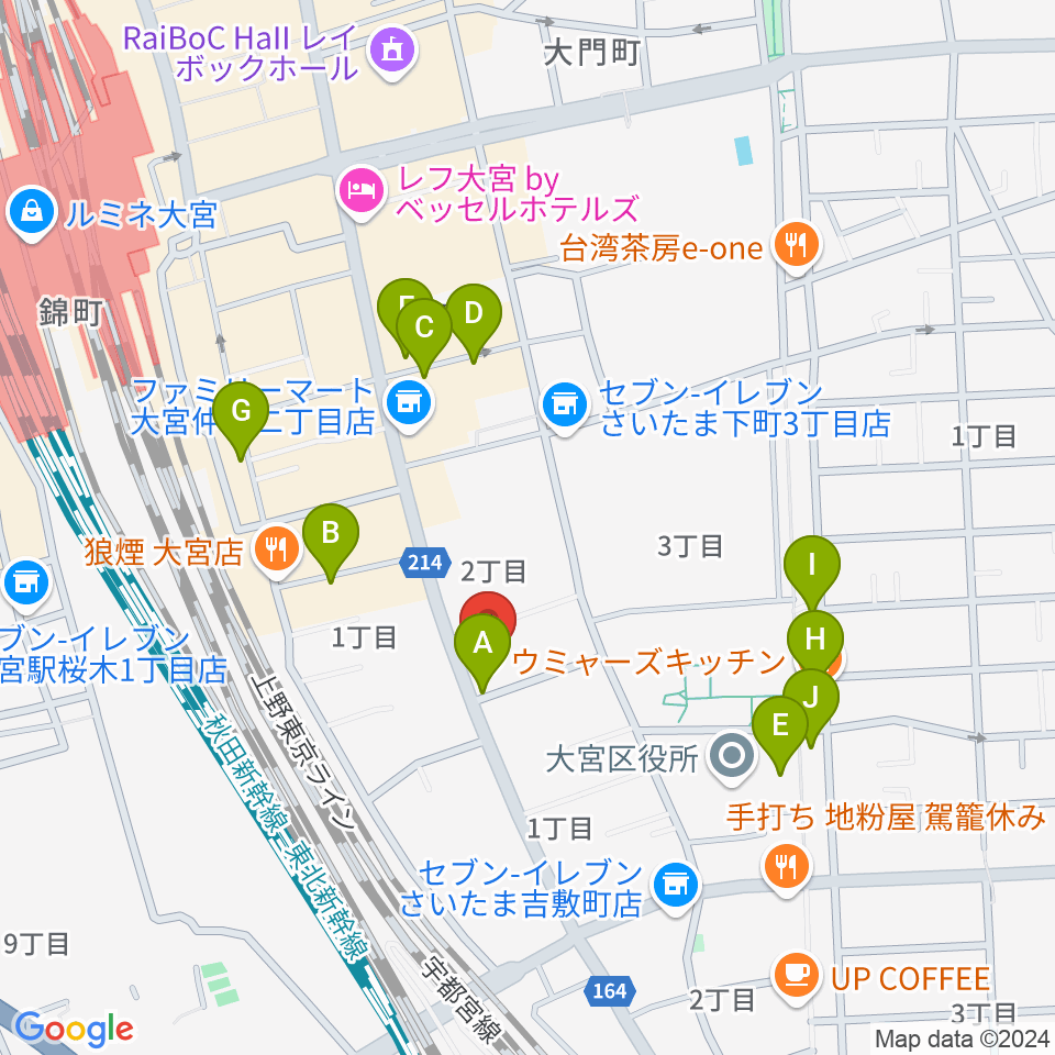 柏屋楽器 大宮センター周辺のカフェ一覧地図