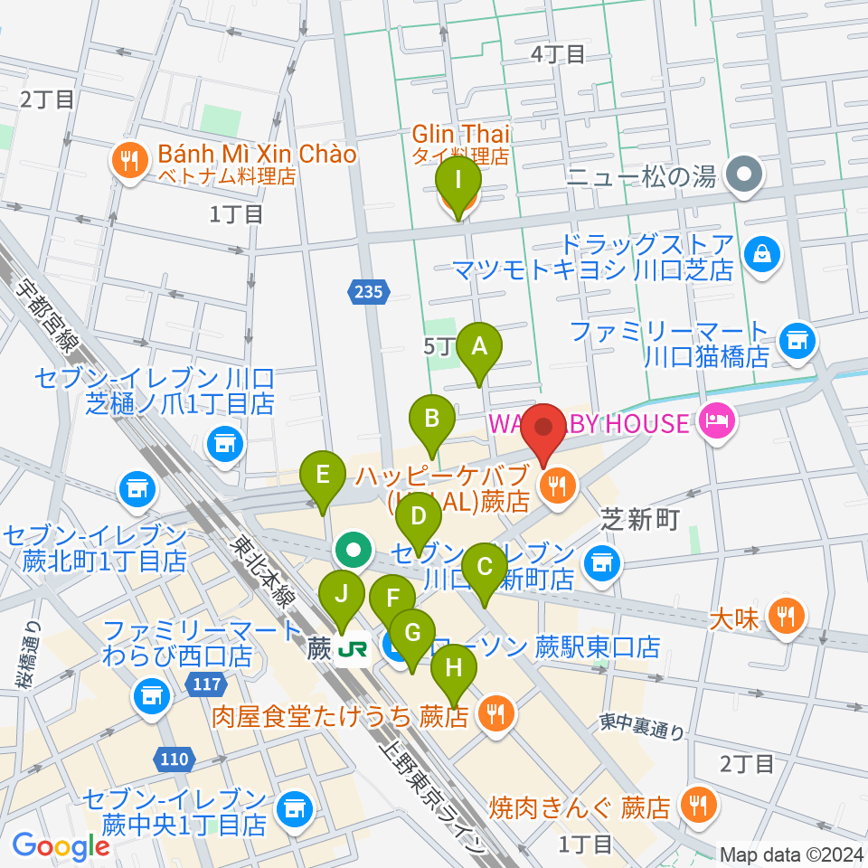 柏屋楽器 蕨ミュージックセンター周辺のカフェ一覧地図