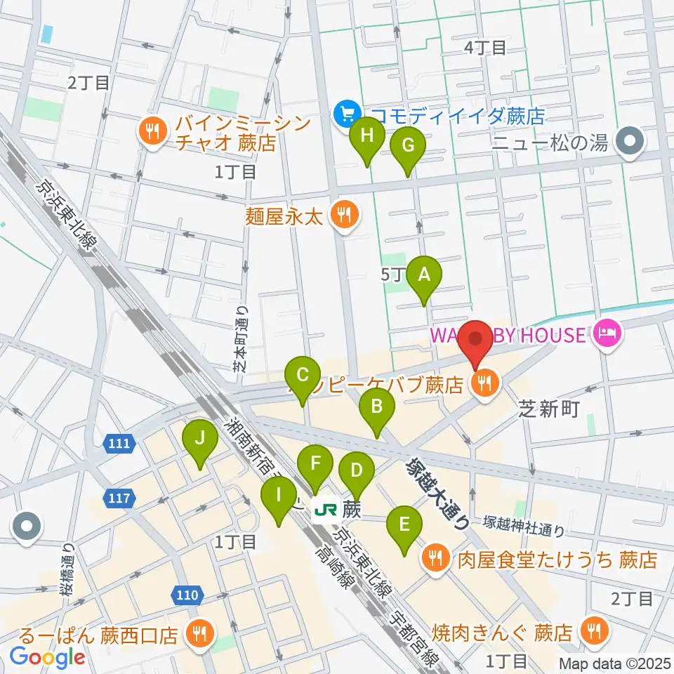 柏屋楽器 蕨ミュージックセンター周辺のカフェ一覧地図