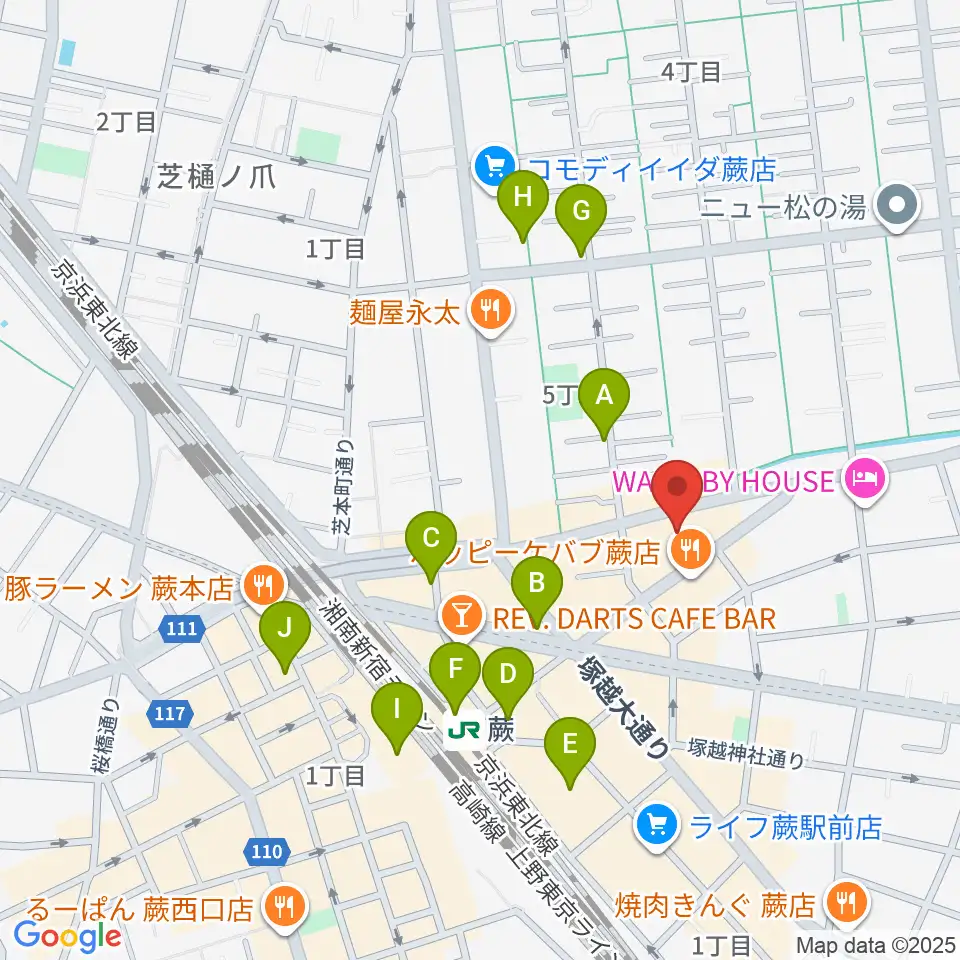 柏屋楽器 蕨ミュージックセンター周辺のカフェ一覧地図