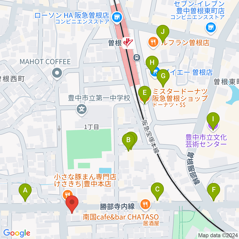 曽根ライブカフェアレサ周辺のカフェ一覧地図