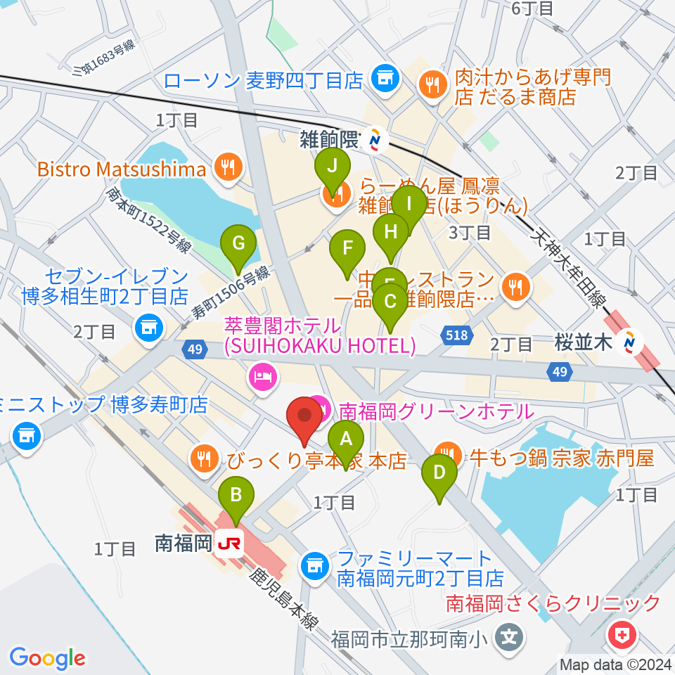 フカノ楽器店 南福岡ピアノ教室周辺のカフェ一覧地図